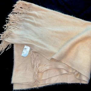 24”x72” total length.This soft shall/scarf is warm & cozy. Beige&grey available.